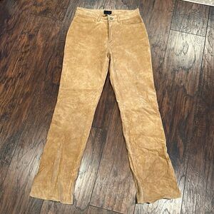 Vintage Jou Jou Skins Pants Womens size 6 90s Y2K Brown Tan Leather Biker lined